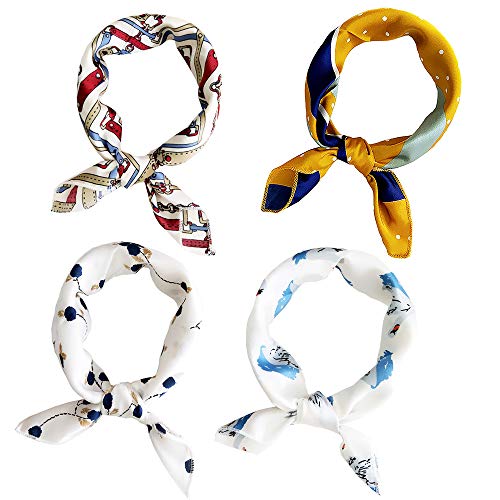 Jurxy 4 PCS Bufanda Cuadrada Sensación de Seda Satinada Plaza Formal Bufanda de Cuello Envolturas para el Cabello Pañuelo para el Cuello 20x20 Pulgadas - Estilo 7