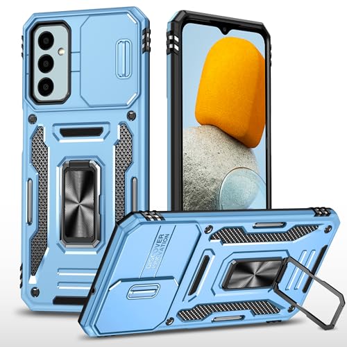 Image of Polycarbonate Slide Camera Cover with Ring Holder Mobile Phone Back Cover for Samsung Galaxy A15 5G /A15 4G (Blue)