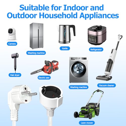 Schutzkontakt Verlängerung, Schutzkontakt Spiralverlängerung dehnbar von 0.6m auf 3M, Spiral Kabel mit Schuko Stecker & Kupplung, (250V/16A) PVC Verlängerungskabel, IP20,Weiß