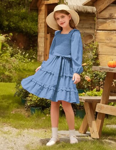 GRACE KARIN Girls Ruffled Dress 6-14Y Fall Long Sleeves Christmas Party Festive Dresses3