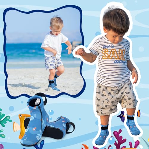 Croloose Kids Water Socks 3mm Neoprene Socks for Kids Warm in Cold Water Swim Boots Toddlers Diving Boots Anti-Slip Wetsuit Sand Shoes for Beach Volleyball(11.5-12 Little Kid,Blue Jellyfish) by Croloose - Image 7