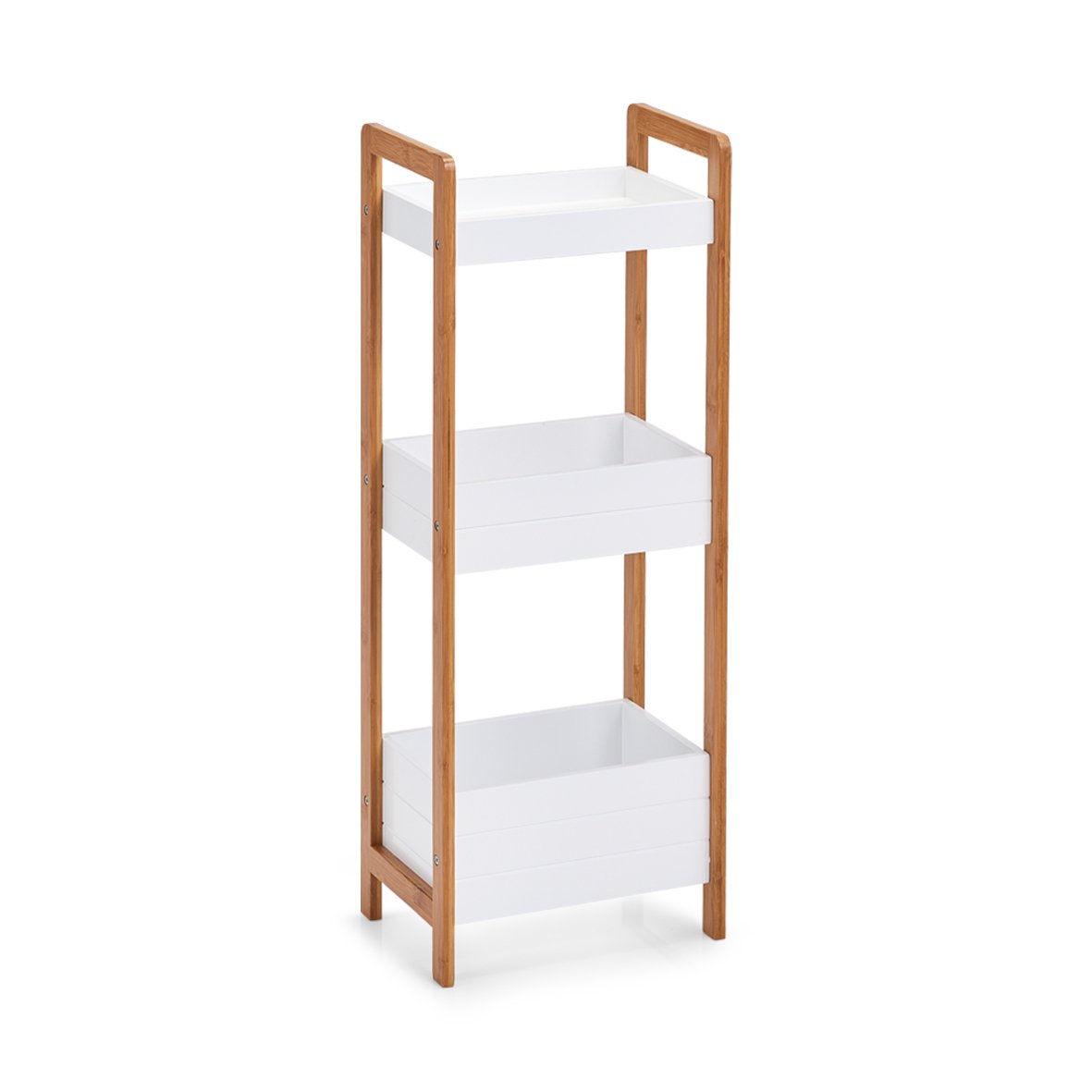 Scaffale portabiancheria HWC-B56 legno di bambù tessuto 2x ceste