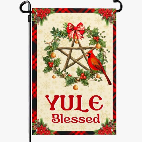 Dacawin Yule Blessed Garden Flag 12 X 18 Inch Double Sided Pagan Winter Solstice Outdoor Decorations Welcome Flag Yule Christmas Yard Flag Sign for Outside Garden Yard Decor