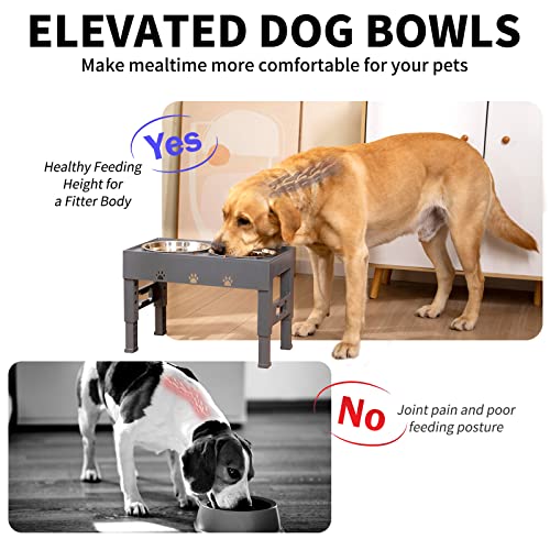 Elevated Dog Bowls with 2 Stainless Steel Bowls, Raised Dog Food Bowl Stand 5 Height Adjustable (3.1", 9", 10", 11", 12") Non-Slip Feeder Set for Medium and Large Dogs - Gray - Image 5