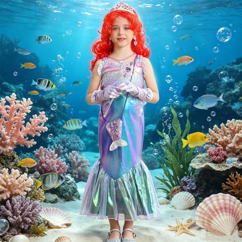 Disfraz de Sirena para Niñas con peluca morada miniatura 2