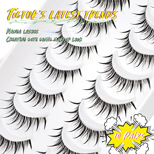 Manga Lashes 10 Pair Natural Eyelashes Anime Transparent Band Look Spiky Reusable False Eyelashe Wispy Volume Fake By EMEDA (Manga 02) - Image 3