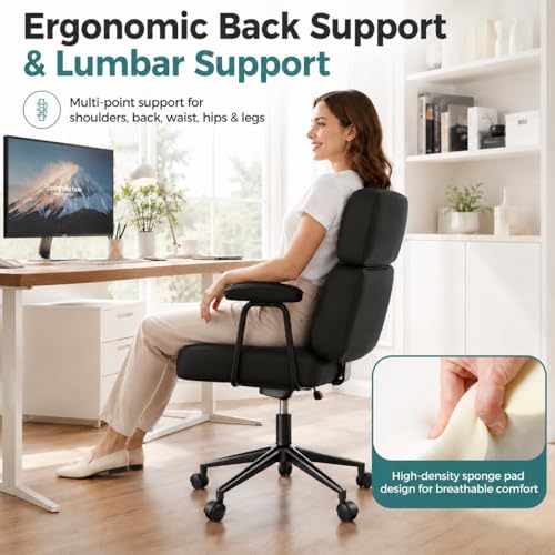 Image of Ergonomic Home Office Desk Chair, PU Leather Computer Chair with Lumbar Support, Adjustable Height, 360 Swivel Rolling Wheels, Executive Task Chair for Office, Gaming, Meeting Room, Black