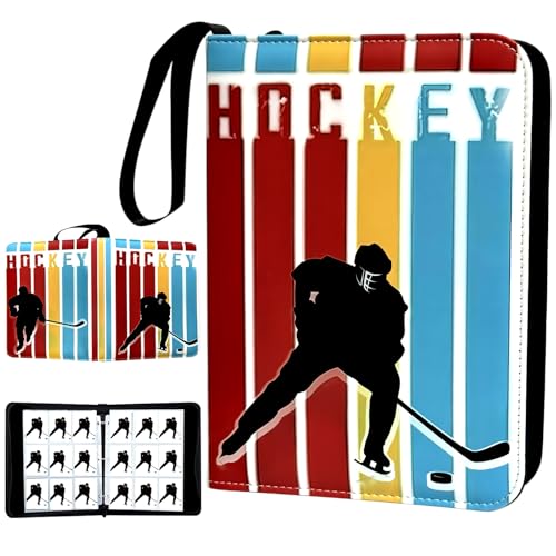 900 Pocket Zippered Hockey Card Binder 9-Pocket Trading Card Album with 50 Removable Sleeves PU Leather Waterproof Sports Card Holder for NHL Hockey Cards Storage Display Case Gift