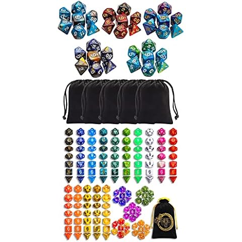 CiaraQ Polyhedral Dice Set with Black Pouches, Compatible with Dungeons and Dragons DND RPG MTG Table Games Cover