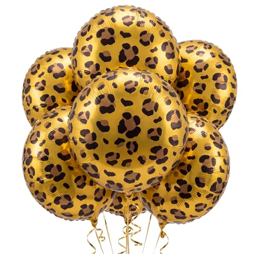 Image of BBTO 6Pcs 18 Inch Cheetah Leopard Balloons Foil Balloons,New Golden Brown | Cheetah Balloons Spots Leopard Jungle Animal Decorations for Wildlife Cheetah Zoo Theme Birthday Party Supplie