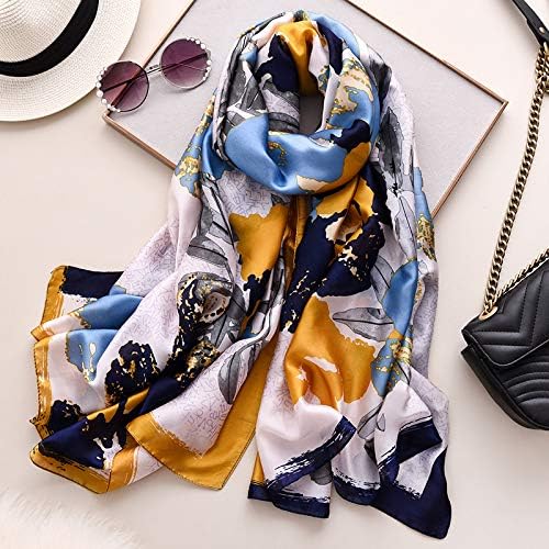 Silk Feeling Long Satin Scarf Fashion Beach Scarf Shawl Check Style Sunscreen Shawls Wraps-Lightweight Pattern - Image 2