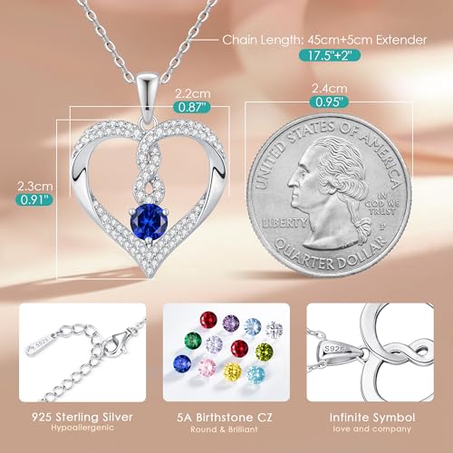 LOUISA SECRET Infinity Heart Birthstone Necklaces for Women, 925 Sterling Silver Forever Love Pendant Jewelry for Her, Ideal Gift for Wife, Girlfriend, Mom on Birthday, Anniversary, Mother's Day Gift4