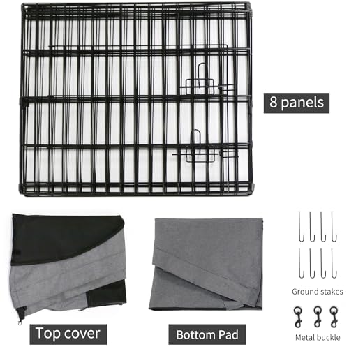 Image of PETIME Foldable Metal Dog Exercise Pen /Pet Puppy Playpen Kennels Yard Fence Indoor /Outdoor 8 Panel 24 inch W with Top Cover and Bottom Pad (Playpen+Bottom+Top Cover, 8 Panels 36 inch H)