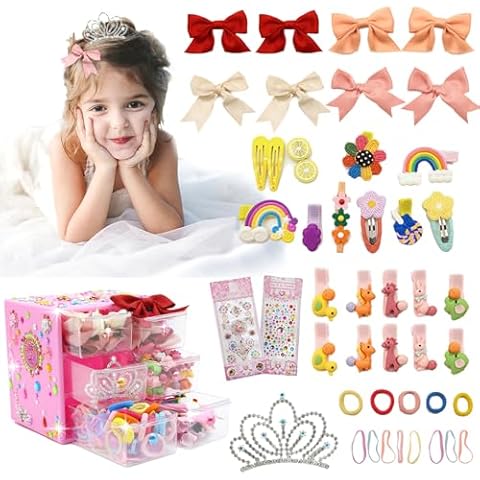 Tunmiok 153 Pcs Hair Accessories for Girls - Bows, Baby Hair Clips, Cute Barrettes, Gifts for Teen Girls (2 to 10 Years Old) Cover