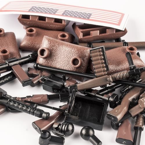Image of 36 Pcs Military U.S Field Force Weapons Pack - Brown Accessories and Battle Building Blocks Compatible With Major Brand, 3 Years Old and Up