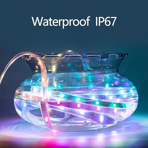 Image of WS2812B RGB LED Strip, Individually Addressable LED Strip, Chasing Effects Dream Color 5050SMD 5M 150 LED Pixel Strip Rope Light DC 5V (White PCB 16.4FT 30Pixels /m Waterproof IP67)