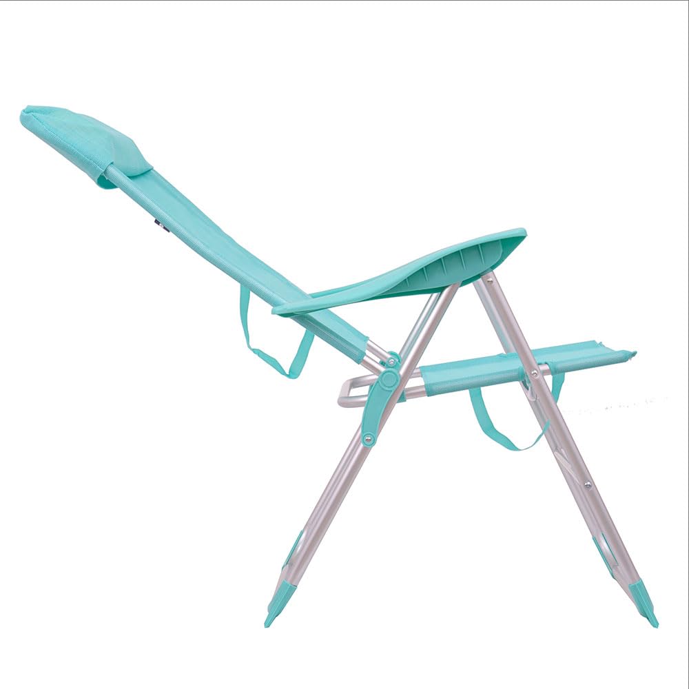 LOLAhome Sillón de Playa Plegable y reclinable de 5 Posiciones de Aluminio y textileno Aguamarina de 63x60x110 cm