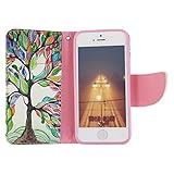 iPhone SE Flip Cover, iPhone 5 Handyhülle, iPhone 5S Case,Moon mood® Flip Case Brieftasche für Apple iPhone 5/5S/SE (4.0 Zoll) ,PU Leder Hülle Wallet Case Folio Schutzhülle Scratch Design Bumper Handytasche Backcover Handy Tasche Flip Wallet Stand Phone Case Cover im BookStyle mit Standfunktion Karteneinschub und Magnetverschluß Flip Case für iPhone SE - 6