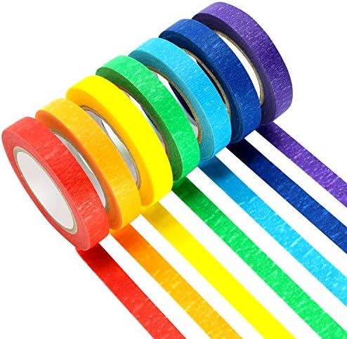 Colored Masking Tapes, 7PCS Arts Rainbow Labelling Masking Tape Fun Supplies Kit for Kids and Adults, Painters Tapes for Crafts, School Projects, Party Decorations and More (0.4 Inch, 12 yd)