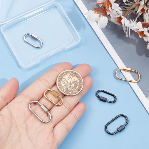 UNICRAFTALE 6Pcs 3 Colors Oval Screw Carabiner Lock 21/26mm Long Stainless Steel Screw Locking Carabiner Clasp Metal Keychain Clip Hook Quick Link for Jewelry Making - Image 4