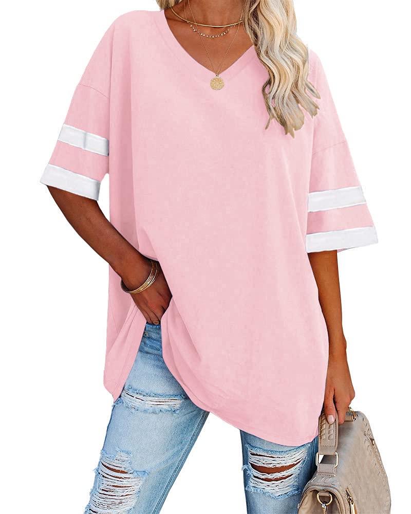 Ebifin Womens Oversized Tshirts V Neck Tee Shirts Half Sleeve Loose Fit T Shirt Cotton Tunic Tops 2025