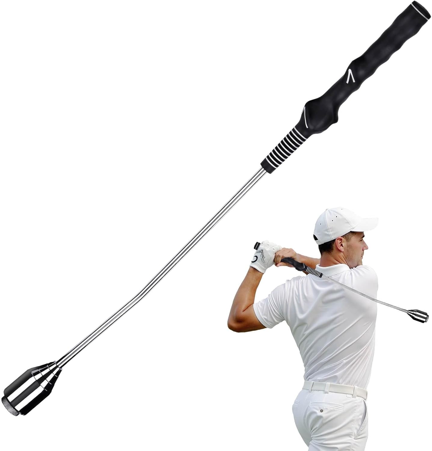 PodiuMax Golf Swing Trainer, Golf Swing Training Aid for Tempo & Path, 2 Weights for Iron & Wood Hitting Chipping, Non-Slip Ergonomic Grip Trainer Right Hand Golfers & Men & Beginners