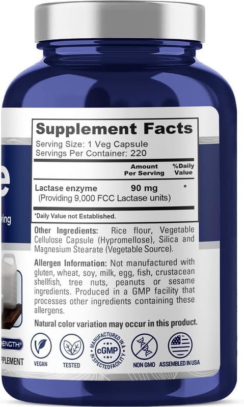 NusaPure Lactase Enzyme 9000 FCC, Lactase Unit, Suitable for Vegetarians/Vegan, Non-GMO, 220 Veg Capsules - Image 2