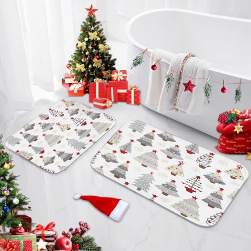 Britimes Bathroom Rug Mat Set of 2 16x24 and 20x32 Inch Christmas Pine