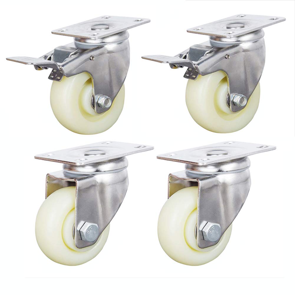 GYEQXKT 4 Heavy duty Castor wheels 125mm 5inch, 480kg, Swivel Plate Nylon Industrial Transport casters Silent With brake, Factory Furniture Trolley Table