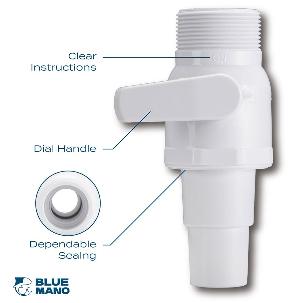 Blue Mano Ulepszony 2-drożny zawór kulowy, 3.8 cm MIP x 3.2 cm zawór odcinający basen MIP, bezpośredni zamiennik zaworu Hayward SP0729 i większości systemów filtrów basenowych naziemnych
