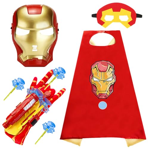 Hero Capas para Niños, Superhéroe Capa y Máscara Disfrace Launcher Guantes para Niños Halloween CarnavalJuguetes Infantile Cosplay de Fiesta de Baile Cumpleaños 1