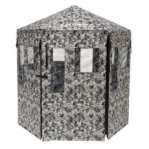Hawk Warrior Hunting Durable 72'' L X 78'' T No-Tool Assembly Camo Concealing Ground Panel Blind with Silent Magnetic Closures & Multiple Windows