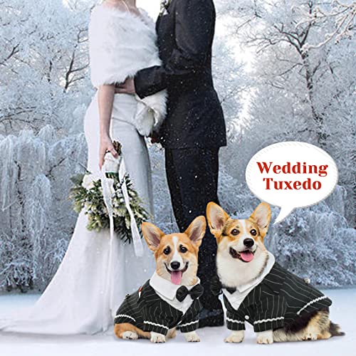 Dentrun Dog Stylish Suit Bow Tie Costume, Puppy Tuxedo Wedding Halloween Birthday Cosplay Shirt, Pet Formal Clothes For Small Medium Dogs #TOP6