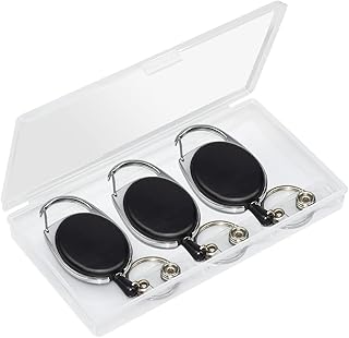 Retractable Keyring,3 Pcs Badge Reel Retractable Lanyard Badge Holder for Key Ring Id Card Badge Holders,Retractable Keychain (Black)