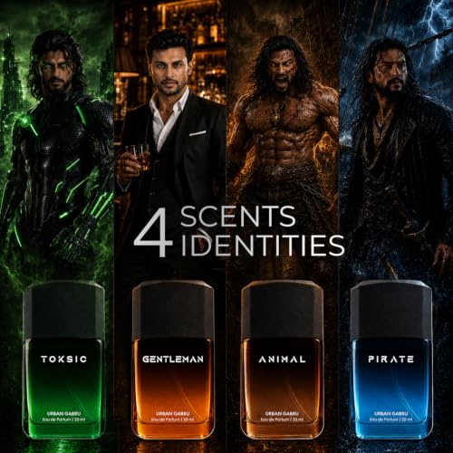 Image of UrbanGabru Long Lasting Men Perfume Gift Set | The Ultimate Four Perfume Gift Set for Men | Parfume for Man, Gift for Man | 4 Premium EDP Fragrances: Gentleman, Pirate, Toksic & Animal | 4 x 20ml