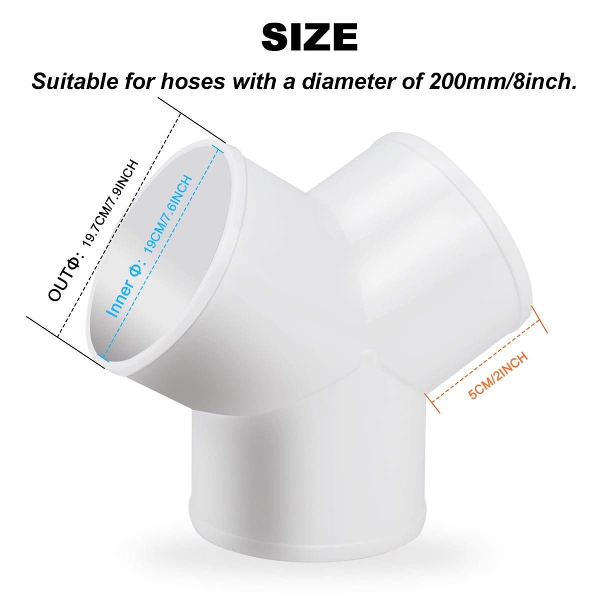 8 Inch - Y Shape Duct Connector - 3 Way Hose Adapter - Splitter For - View #6