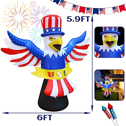 Kyerivs 6Ft Independence Day Inflatable Outdoor Decorations 4Th Of July Inflatables Blow Up Patriotic Flying Bald Eagle Decor Bulid-In Led Lights Home Outdoor Indoor Yard Holiday Decoration #TOP1