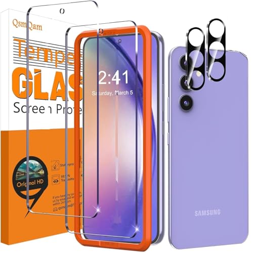 Image of QsmQam Pack Of 2 Tempered Glass Screen Protector For Samsung Galaxy A54 5G And 2 Pieces Camera Protection,9H Hardness Tempered Glass,Hd Screen Protector Film,Anti-Scratch,Bubble-Free