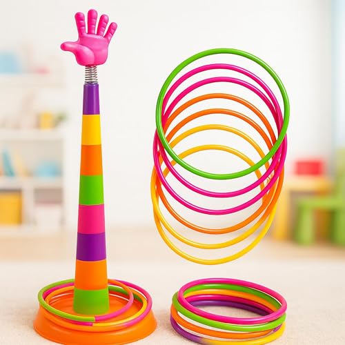 Toyshine 2 in 1 Ring Toss Game | Indoor Outdoor Fun Learning Activity Toy | Stacking Rings & Target Throw Game Color Recognition Aim and Strike Game f
