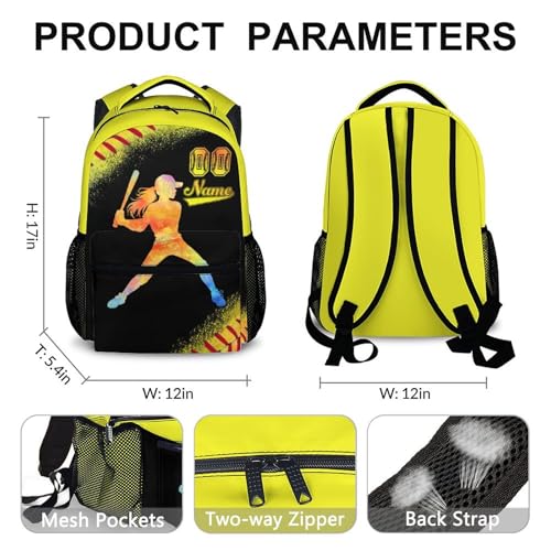 Custom Kids Backpack, Personalized Softball Schoolbag for Girls 3-10, 17 Inch Cool Sports Bookbags, Backpack for School Travel Vacation Camping2