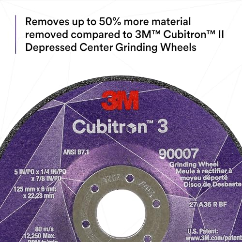 Image of 3M Cubitron 3 Depressed Center Grinding Wheel, 90002, 36+, T27, 4-1 /2 in x 1 /4 in x 5 /8 in-11, Pack of 10, ANSI, Precision Shaped Grain, Beveling, Weld Grinding, Heavy Deburring, Slag Removal