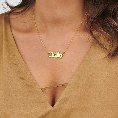 MYKA - Retro Personalized Old English Font Name Necklace In 925 Sterling Silver, 18K Gold & Rose Gold Plated - Custom Jewelry Nameplate - Dainty Christmas, Mother's Day, Xmas, Birthday Jewelry Gift For Mom, Mother, Her, Women 5