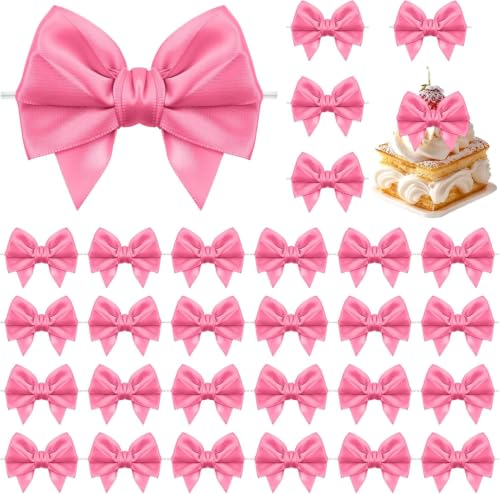 Jacriah Hot Pink Twist Tie Bows for Treat Bags, 30 Pack 3.5 Inch Premade Satin Ribbon Bows for Gift Wrapping Crafts Party Decoration Wedding Favors Bridal Shower Christmas Tree Decor Cake Pops Candy