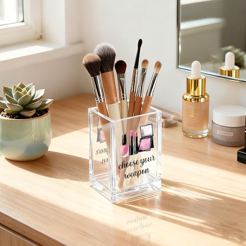 Image of Choose Your Weapon Acrylic Cosmetic Holder, Funny Makeup Brush Organizer Gifts for Cosmetologist Makeup Lover Women Girls, Christmas Birthday Gifts for Daughter Niece Sister BFF