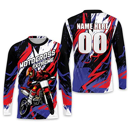 LASFOUR Custom Dirt Bike Jersey for Mens, Personalized Patriotic Jersey Motocross Dirt Bike Numbers, Long Sleeve Moto Shirts for Men (Style3)