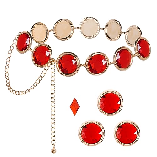 Dxhycc Women's Halloween Cosplay Waist Belt Adjustable Stone Chain Red Gems Belt for Halloween Party