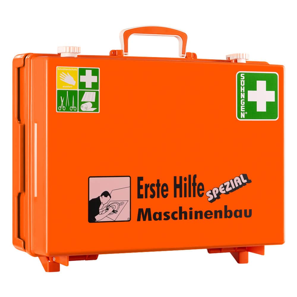 Erste-Hilfe-Koffer Maschinenbau Söhngen, Wandhalt., orange, ASR A4.3/DIN 13157, Art.-Nr. 110036 | Verbandskasten | Notfallkoffer | Erste Hilfe Kasten