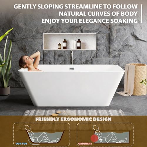 Image of GarveeHome 66'' Acrylic Freestanding Bathtub, Deep Soaking Tub with Non-Slip Base, cUPC Certified Free Standing Tub, Chrome Drain Bath Tub, Modern Tub for Bathrooms, White