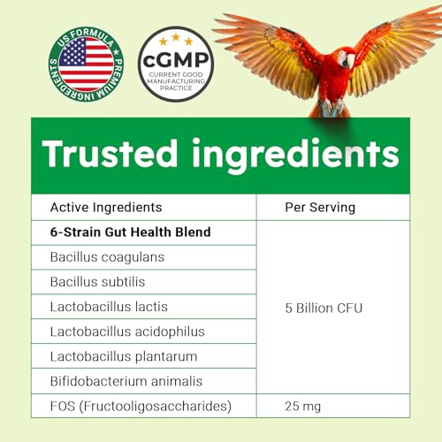 Avian Probiotics for Birds & Parrots – Digestive & Gut Health Support Powder with Prebiotics (FOS), 6-Strain Formula for Parrots & Pet Birds (120 Servings) - Image 5