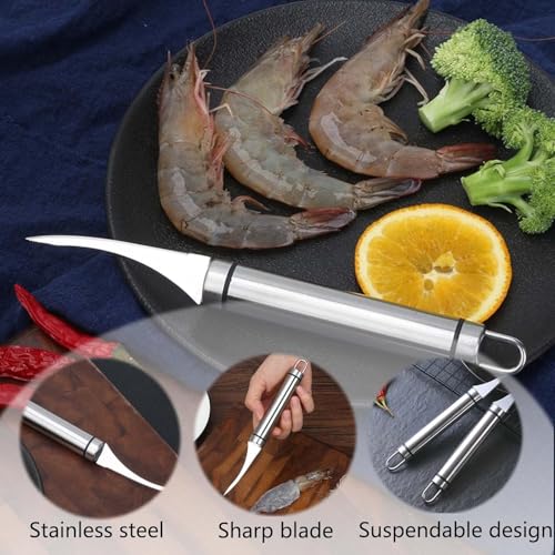Image of Stainless Steel Prawn Seafood Peeler Shrimp Opener Oyster Shucking Knife Shrimp Stripper Lobster Knifes Shrimp Line Practical Seafood Tools Portable Kitchen Supplies 1 Pcs (Sliver)